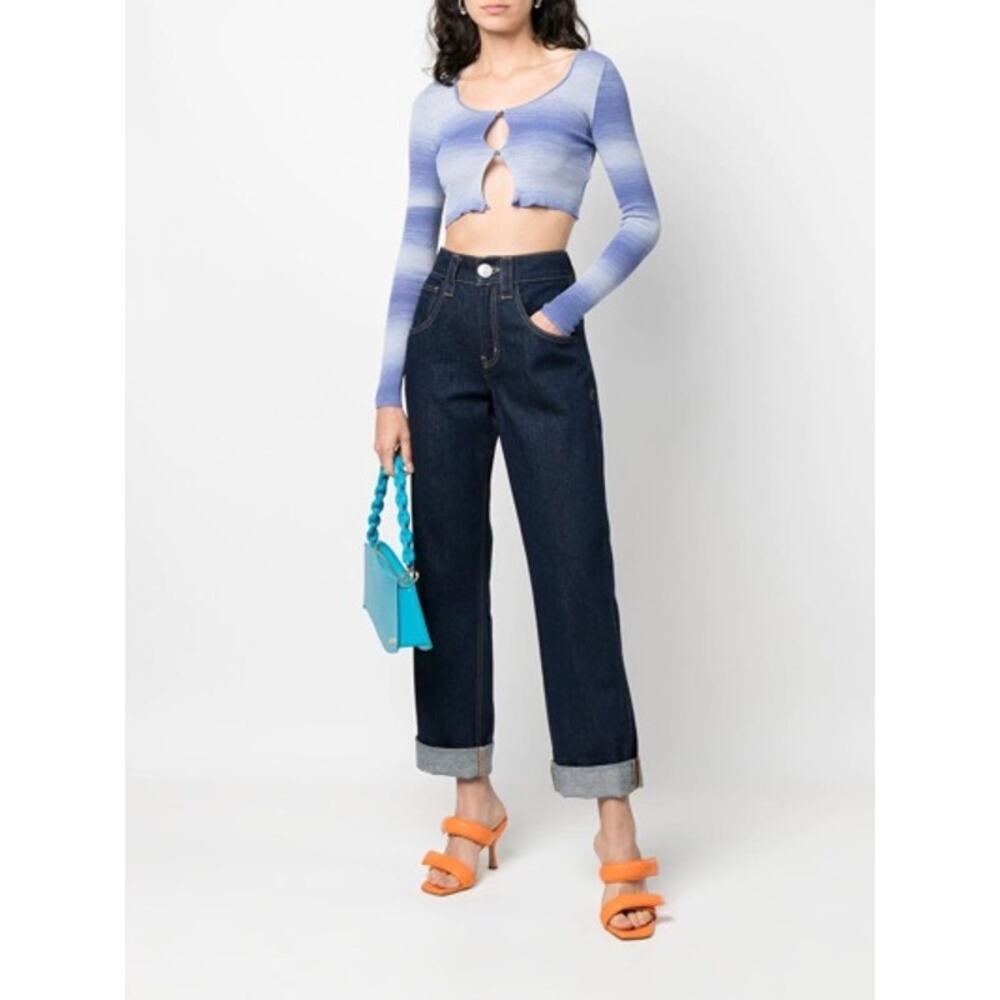 Paloma Wool Sauce Cropped Cardigan Top Ribbed Knit In Soft Blue Size Small